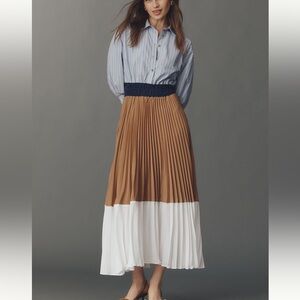 🌟ISO🌟Anthropologie Somerset Long Sleeve Pleated Twofer Maxi Dress Colorblock
